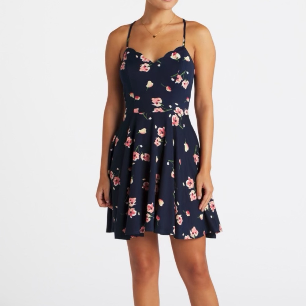 THE GENERAL GOOD Sonya Knit Scalloped Dress Navy floral